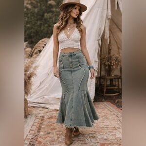 Y2K-Inspired Panel Denim Maxi Skirt Cider NWT | Size S